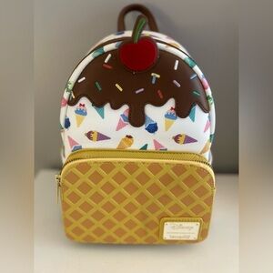 Loungefly Disney Ice Cream Cone Backpack - Brown, White, Gold